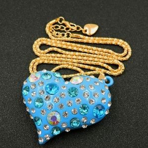 Blue Rhinestone Heart Necklace